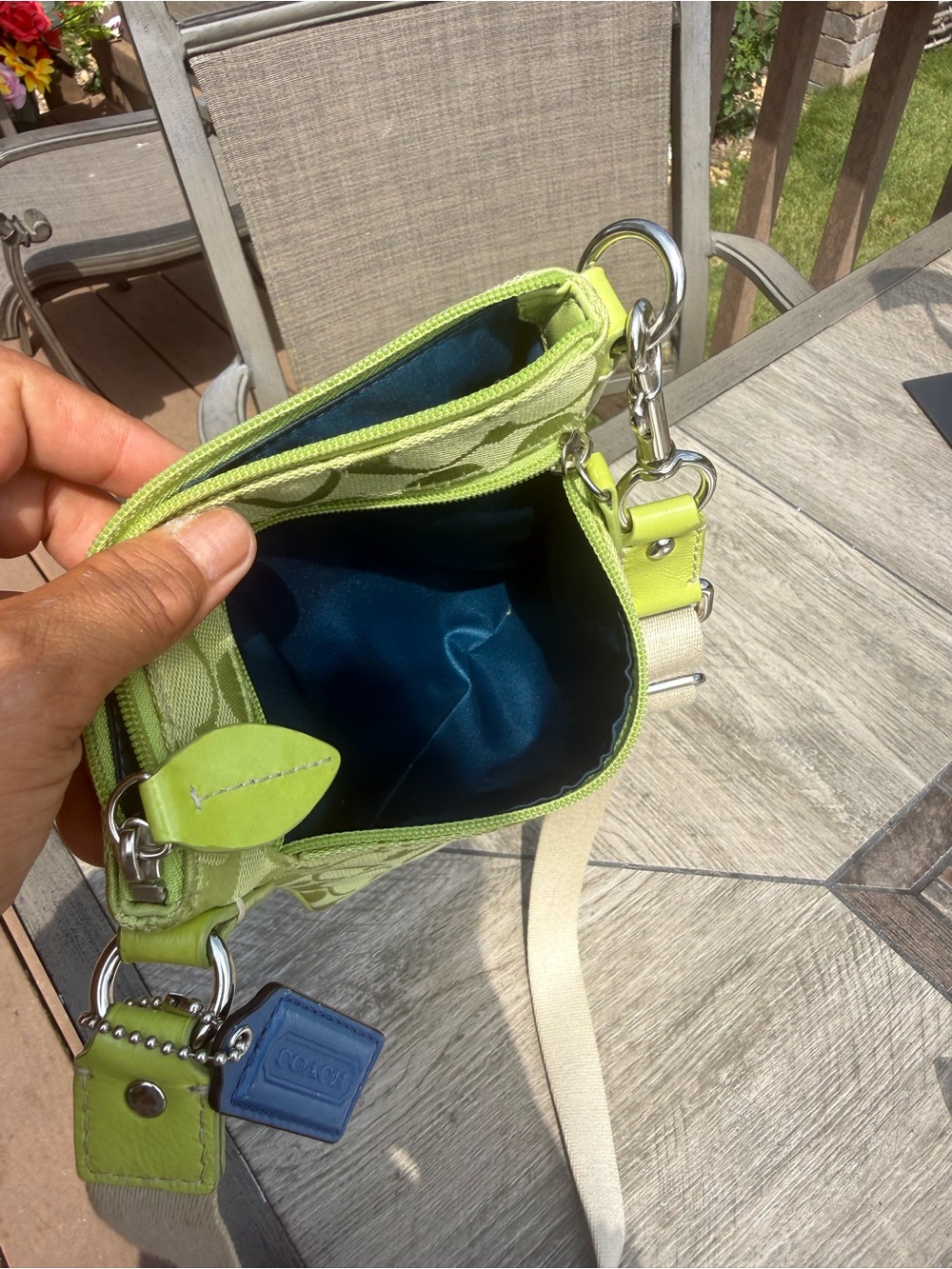 EUC Coach Signature Jacquard North-South Lime Green
Swingpack Crossbody Bag - Picture 12 of 13